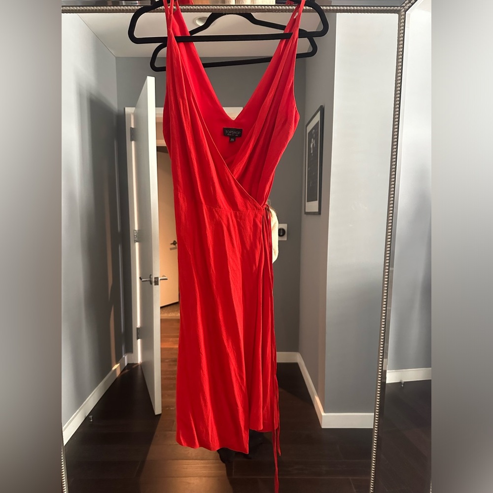 Red TopShop spring/summer wrap tie dress in great condition